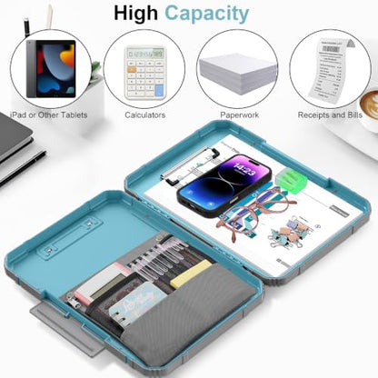 Clipboard, Clipboard with Storage, Heavy Duty Clip Boards 8.5x11, Protective Over Molded Edge, Plastic Clipboards, Contractor Folder with Internal Pen Pouch for Driver (Light Blue) - color: Light Blue