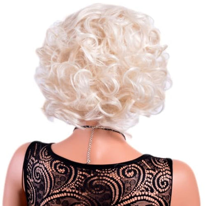 12" Short Big Curly Wavy Wigs for Women Cosplay Layered Platinum Blonde Wig | Halloween Costume Set with Platinum Blonde Wig+Stud Earrings+White Gloves Accessories Coser Party Prom Synthetic Hair - color: Platinum Blond+Set