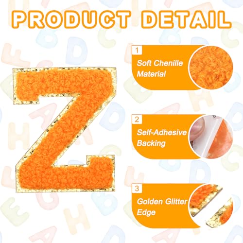 MECCANIXITY Chenille Letter Patches 2.2" Self Adhesive Alphabet Z Stick on Embroidered Patch Sew on Letter Stickers Applique for Repairing Clothing Jeans Shoes Hats DIY(Orange, Pack of 2) - style: Letter-Z