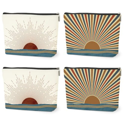 4PCS Sunshine Makeup Bag, Boho Gifts for Women, Natural Linen Zipper Pouch | Sunlight Rays Nature Best Sunshine Gifts for Girls Sister Travel Boho Cosmetic Bag - color: Multicolor 0096