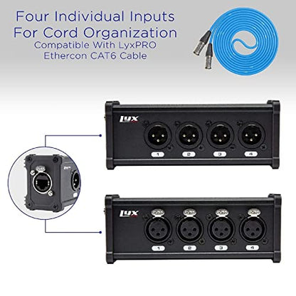 LyxPro 4 Channel 3 Pin Multi Network XLR Cable Breakout M&F to RJ45 Ethercon 50 Feet CAT6 Shielded Ethercon RJ45 for Audio, Sound and Lighting Cable - size: 50FT
