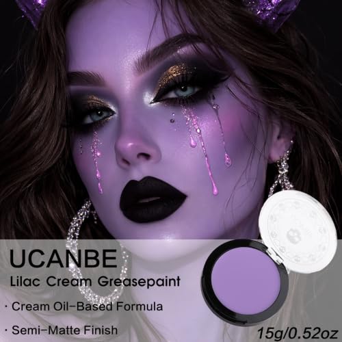 UCANBE Lilac Face Body Paint Makeup Foundation, Patel Purple Cream Greasepaint, Non-Toxic Goth Facepaint for Halloween Ursula Fairy Elf, Mystic Witch, Anime Skull SFX Makeup Costume Cosplay Parties - color: Lilac/Pastel Purple