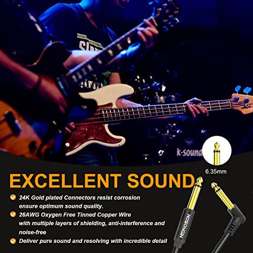 HOSONGIN Guitar Cable 3.3 feet 2 Pack - 1/4 Inch Electric Instrument Cable Bass AMP Cord for Electric Guitar, Bass Guitar, Electric Mandolin, Pro Audio - Black Nylon Braided, 24K Gold Plated Plug - size: 3.3 Feet, style: 1/4" TS Mono Guitar Cable