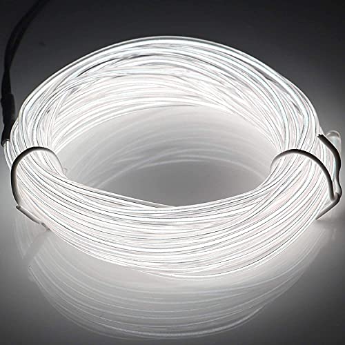 JIGUOOR USB Rechargeable EL Wire Neon Light Strip, 32.8ft/10M (5mx2), White - color: White, size: 32.8ft/10M