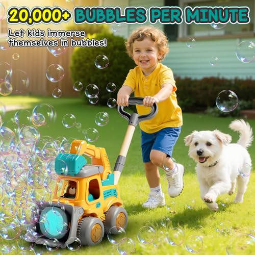 Bubble Machine for Kids 3-6, Construction Truck Bubble Lawn Mover | 2-In-1 Handheld Push, Automatic Bubble Blower With Led Lights, USB Rechargeable, Bubbles Toy for Kids Boy Girl 3-6 Year Old
