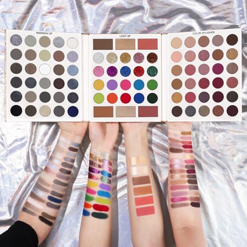 Black Grey Eyeshadow Makeup Palette + 15 Brushes Set, 86 Colors Matte Glitter Highly Pigmented Long Lasting Eye shadow, Blush, Contour, Highlighter All in One Make Up Kit for Halloween & Daily Use - color: Pretty All Set 3