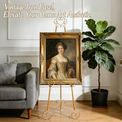 Gold Easel,Golden Adjustable Display Easel Stand with Chain for Sign, Painting, Artwork, Picture Frames, Wedding & Shower Signage and More