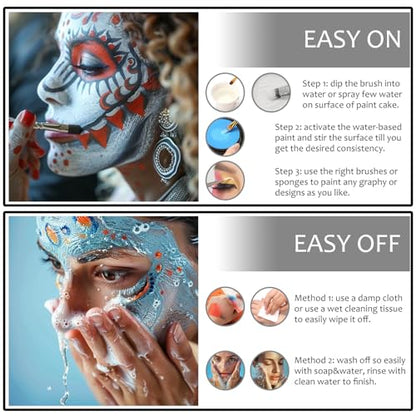White Black Red Joker Clown Face Body Paint with Brushes for Halloween Makeup, Water Based Face Painting Kit Non Toxic for Kids & Adults, Facepaint Set for Skull Witch Goth Vampire SFX Cosplay Make Up - color: Black+White+Red+3Pcs Brushes