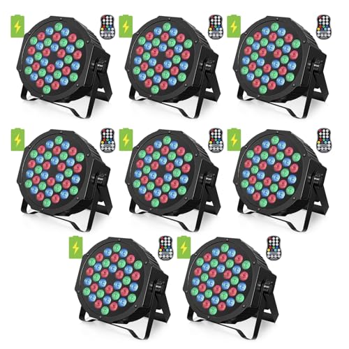 HOLDLAMP Rechargeable Par Lights 36W RGB Battery Powered, Wireless LED Par Lights DJ Uplights Sound Activated& Remote Control for Wedding Events Club Party Church Stage Lighting, 8 Pack - color: 8 PACK