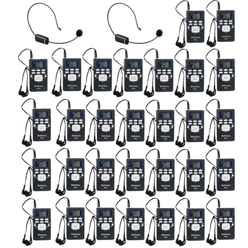 Retekess TR503 Tour Guide Headsets Bundle with PR13 FM Radio Receiver, 2 x AAA Batteries, Portable FM Receiver, Translation Equipment for Church, Meeting(2 Transmitter 30 Receivers)