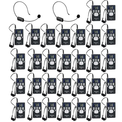 Retekess TR503 Tour Guide Headsets Bundle with PR13 FM Radio Receiver, 2 x AAA Batteries, Portable FM Receiver, Translation Equipment for Church, Meeting(2 Transmitter 30 Receivers)