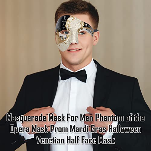 Masquerade Mask For Men Phantom Of The Opera Mask Prom Mardi Gras Haloween Venetian Half Face Mask - color: Black Gold