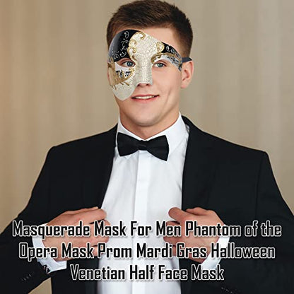 Masquerade Mask For Men Phantom Of The Opera Mask Prom Mardi Gras Haloween Venetian Half Face Mask - color: Black Gold