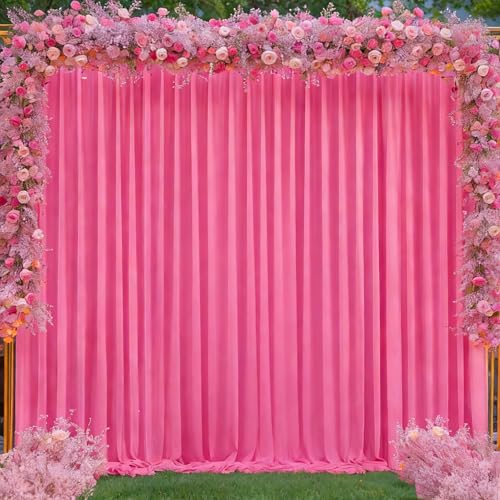 Hot Pink Backdrop Curtains 8 x 10 ft for Photo Background Wrinkle-Free - color: Hot Pink, size: W4' x H10'(2 panels)