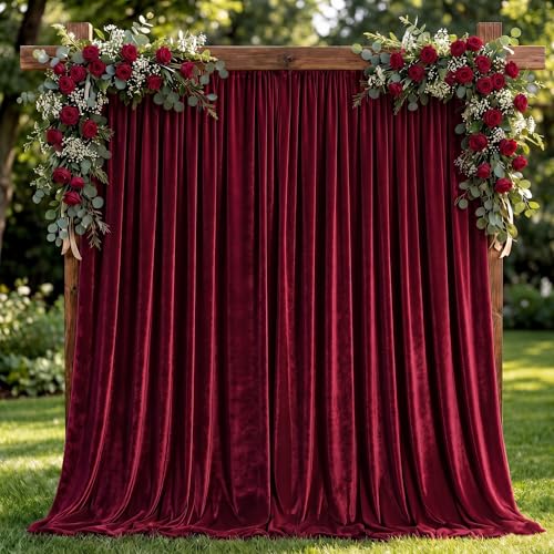 Hunnmingre 2 Pcs 5 X10 ft Velvet Curtains Backdrop Drapes, Burgundy | Wrinkle Free Silky, Velvet Wedding Backdrop Drapes, Photo Curtains for Parties Birthday Baby Shower Photography Background - color: Burgundy