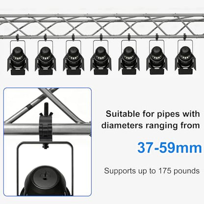 6 Pack Heavy Duty Truss Clamp Aluminum Alloy Stage Light Clamp | DJ Light Clamps Fits 40-52mm OD Pipe O-Clamp for Par Light Moving Head Spotlight Stage Lighting Accessories, 440lb, Black