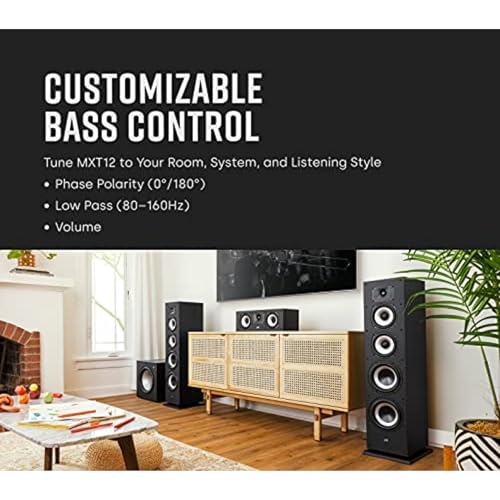Polk Audio Monitor XT12 12" Powered Subwoofer, Deep Bass (Midnight Black) - style: 12" Subwoofer (XT12)