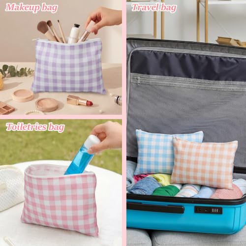 Reginary 12 Pcs Pastel Checkered Makeup Bags Bulk Gingham Cosmetic Bags | Gingham Pouches, Pastel Party Favors, Canvas Zipper Travel Bags, Women Girl Trip Weekend Vacation Bachelorette Party Gifts - style: Pastel Plaid