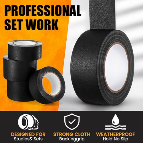 4 Pack Black Gaffers Tape 2 Inch x 30 Yards and 3 Inch x 30 Yards Grade Non Reflective Cloth Tape No Residue Water Resistant Easy Tear for Stage Film Cable Management