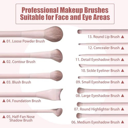 Makeup Brush Set 13 Pcs Professional-Complete Kit with Foundation,Eyeshadow,Blush&Lip Brushes-Soft Synthetic Bristles for Women&Beginners A - color: A