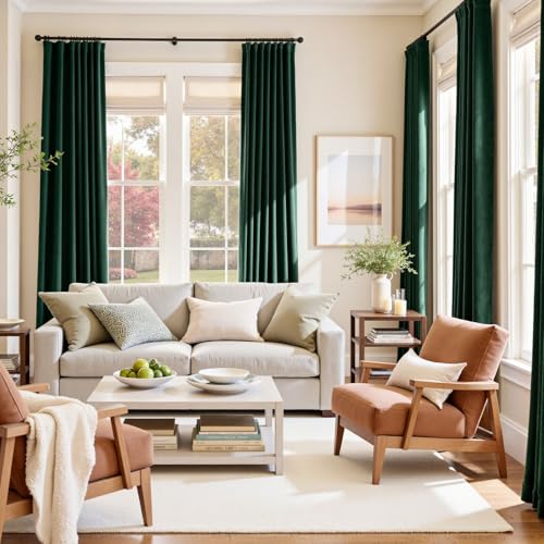 jinchan Emerald Green Velvet Blackout Curtains 84 Inch Long Living Room Curtains for Bedroom Thermal Insulated Room Darkening Drapes Soft Luxury Sun Blocking Single Panel Curtain Rod Pocket, 1 Panel - color: Emerald Green, size: 52"W x 84"L (Pack of 1)