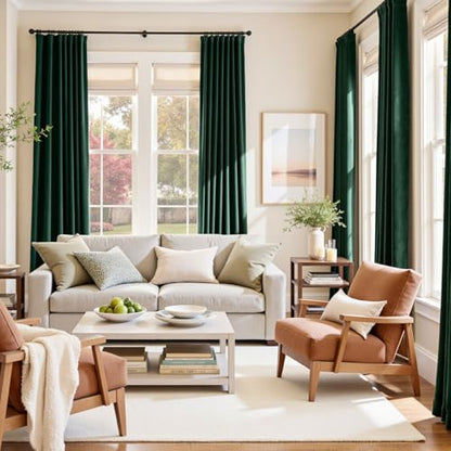 jinchan Emerald Green Velvet Blackout Curtains 84 Inch Long Living Room Curtains for Bedroom Thermal Insulated Room Darkening Drapes Soft Luxury Sun Blocking Single Panel Curtain Rod Pocket, 1 Panel - color: Emerald Green, size: 52"W x 84"L (Pack of 1)