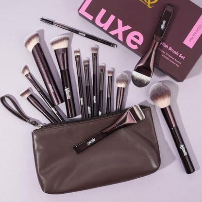 14 PCS Professional Makeup Brushes Set with Travel Cosmetic Bag（Brown） | Luxe Soft Synthetic Face & Eye Makeup Brush Kit for Foundation, Powder, Blush, Concealer, Eyeshadow, Contour, Eyebrow - color: 14PCS-0-Brown