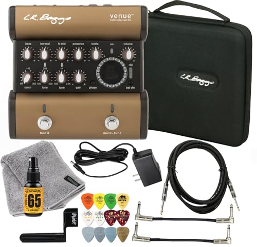 L.R. Baggs Venue DI Acoustic Guitar Preamp Direct Box Studio and Stage Pedal Tonebird Bundle with Cable, Polish Cloth, Dunlop Picks, Tonebird 9V Adapter