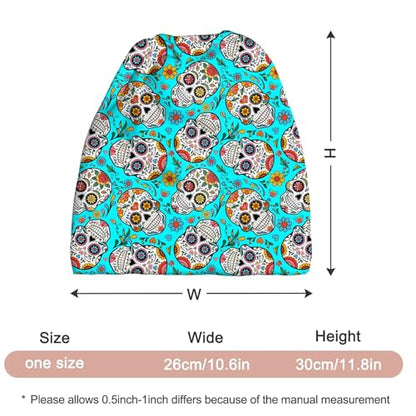 Art Owl Women's Slouchy Beanie Hat Cute Turban Hats Cancer Headwear Caps Baggy Skull Sleep Scarf - color: Blue Floral Skull