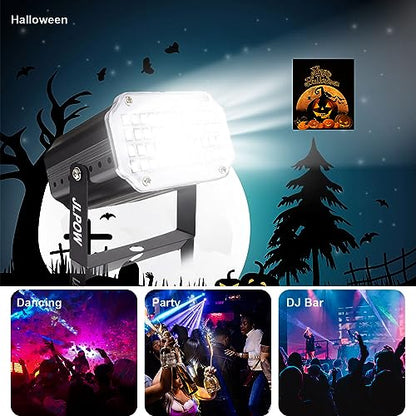Halloween Strobe Light with Remote,JLPOW Sound Activated Mini LED Strobe Lights, Super Bright 48 RGB LED, Remote Control Flash Stage Lighting, Best for DJ Home Party Show Club Disco Dance (2-Pack)