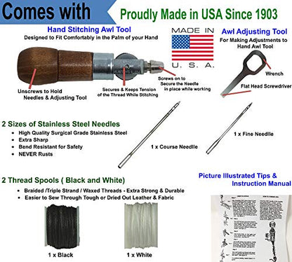 Repair Stitch Tool | Sewing Awl for Bounce Houses, Inflatables, Leather, Thick Fabric, Shoes, Bags, Belt, Upholstery Repair Kit & Crafts Leather, Tarp Stitching – Made in USA. Professional Heavy Duty
