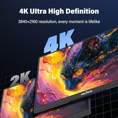 InnoView 15.6 inch Portable Monitor 4K UHD 3840x2160 | 100% sRGB HDR | External Monitor with 2 USB-C & HDMI Ports | Travel Second Monitor for Laptop Mac PC Xbox PS5 Switch (Includes Adapter) - size: 15.6-in