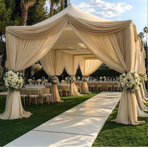 Outpain 20ftx20ft Beige Backdrop Ceiling Drapes,4Panels 20ft Height Wrinkle Free Tent Draping Curtains, Fabric Drapery Ceiling Drapes for Wedding Ceremony Birthday Theme Parties with Rod Pocket - color: Beige, size: 60"W x 240"L (Pack of 4)