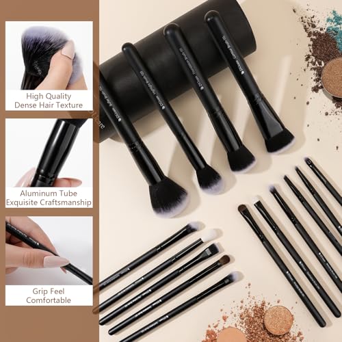 DUcare Makeup Brush Set Professional, 12 pcs Makeup Brushes, Premium Cruelty-Free Synthetic Fiber Hair, Travel Make up Brushes Set with Case (Black) - color: black with case