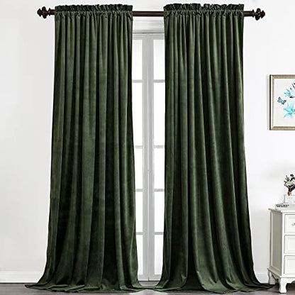 Benedeco Olive Green Velvet Blackout Curtains 52x84, 2 Panels | Elegant Room Darkening Thermal Insulated Noise Reducing Velvet Drapes with Back Tab and Rod Pocket for Living Room, Bedroom - color: Olive Green, size: 52"W x 96"L (Pack of 2)