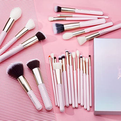Jessup Makeup Brushes Set Professional, 25PCS Pink Premium Natural Powder Foundation Eyeshadow Blending Concealer Blusher Highlight Labeled Brushes, T290 - color: Blushing Bride