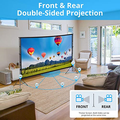 Projector Screen with Stand, Towallmark 100 inch Portable Projection Screen, 16:9 4K HD Rear & Front Projections Movies Screen with Carry Bag, for Indoor Outdoor Home Theater Backyard Camping