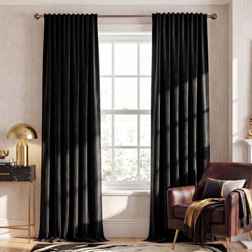 NICETOWN Velvet Black Out Curtains 90 inch Length 2 Panels, W52 x L90 | Rod Pocket & Back Tab Blackout Window Treatments Thermal Drapes Sound Reducing for Bedroom/Living Room - color: Black, size: 52"W x 90"L (Pack of 2)