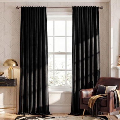 NICETOWN Velvet Black Out Curtains 90 inch Length 2 Panels, W52 x L90 | Rod Pocket & Back Tab Blackout Window Treatments Thermal Drapes Sound Reducing for Bedroom/Living Room - color: Black, size: 52"W x 90"L (Pack of 2)