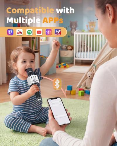 Amazmic Kids Karaoke Microphone Machine Toy, Bluetooth Portable Wireless Handheld Microphone with LED Lights, Gift for Children & Adults for Birthday Party, Home KTV (Gray) - color: Gray