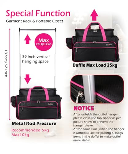 Dance Bag with Garment Rack,23inch Dance Competition Garment Bags with Clothes Rack,Suitcase,Rolling Duffle for Travel, Wheeled Drop-Bottom Upright Luggage Closet Suitcase(Expand-Purple - color: 23inch Expand-Purple