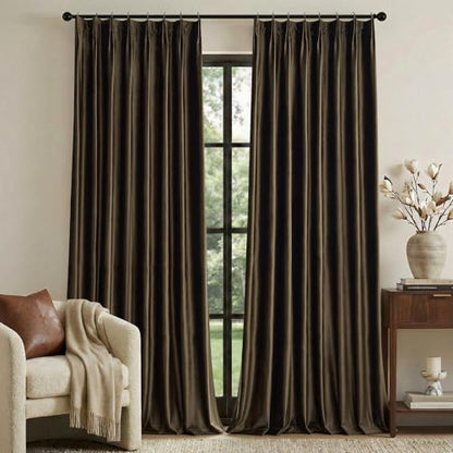 Brown Velvet Pinch Pleated Curtains: Living Room 96 Inches Long 2 Panels Set Luxury Darkening Thermal Insulated Drape with Hooks- Elegant Soundproof Noise Reducing Back Tab Window Curtain for Bedroom - color: Pinch Pleated | Brown, size: 40"W x 96"L (Pack