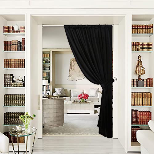 StangH Black Door Curtains W52 x L80 inches 1 Panel Thick Velvet Fabric | Room Divder Office Window Drapes, Super Soft Privacy Protect Noise Reducing Velvet Curtains, Back Tab Window Treatments - color: Black, size: 52"W x 80"L (Pack of 1)
