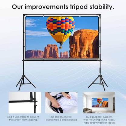 120 Inch Projector Screen with Stand, Indoor Outdoor Projection Movie Screen 16:9 4K HD Foldable Wrinkle-Free Front & Rear Projection Screen for Backyard Movie Night,Camping, Wedding