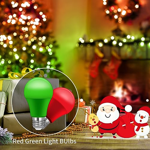 Red and Green Light Bulbs, Christmas Light Bulbs, Red Light Bulb, A19 9W - color: Red and Green, size: 4 Count (Pack of 1)