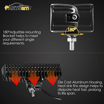 Partsam 6" LED Light Bar White 36W 6500K Super Bright Spot Work Pods Single Row Off Road Driving Fog Boat Light Waterproof SUV ATV 4WD Car Truck Golf Cart 12V 24V IP67 (2pcs)