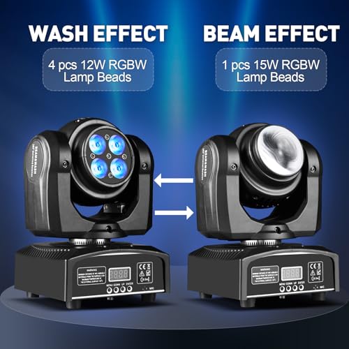 100W LED Moving Head DJ Lights 2-Sides Moving Head Wash & Beam Effect Stage Light RGBW 4-in-1 DMX Sound Active DJ Lights for Party Disco KTV Pub Bar Show Wedding Show - 2 PCS (2)
