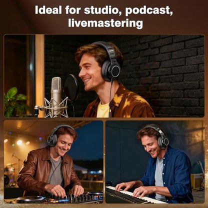 New Bee Wired Over Ear Headphones, Studio Headphones with 50mm Drivers and 6.35mm & 3.5mm Jack DJ Headphones for Studio Monitor & Mixing DJ Guitar AMP Podcast Piano Keyboard | Over Ear Headphones with Cable, 6.35 & 3.5 mm Jack Cable Headphones for Studio,