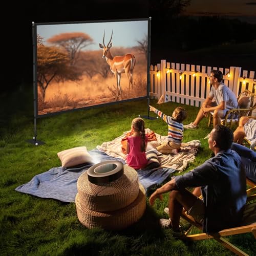 120 Inch Outdoor Projector Screen with Stand, 16:9 4K HD Portable Movie Screen, Lightweight Indoor Outdoor Projector Screen, Wrinkle-Free Screen with Carry Bag for Backyard, Camping, Home Theater