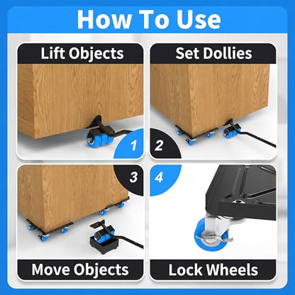 Heavy Duty Furniture Dolly 360 Rotate 5 Wheels 3400 Lbs Capacity 8.6x7.8 in | Upgraded Furniture Movers with Blue Wheels, Measure Tape & Leveler, Alloy Steel Furniture Lifter Tool for Home & Office Uses - color: Blue, size: 8.6x7.8 IN